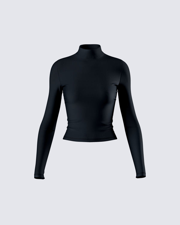 finesse Tana Black Mockneck Top