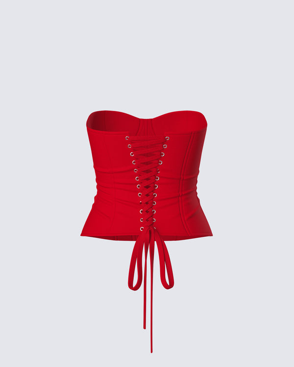 Finesse Tayah Red Mesh Corset Top