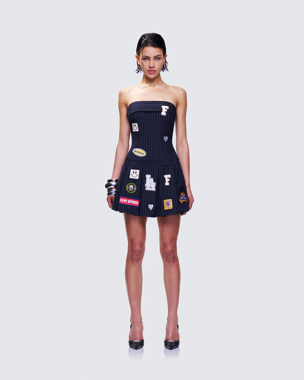 Finesse Teagan Navy Pinstripe Mini Dress