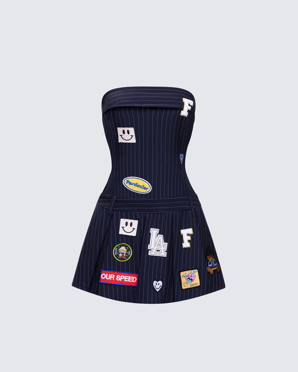 finesse Teagan Navy Pinstripe Mini Dress