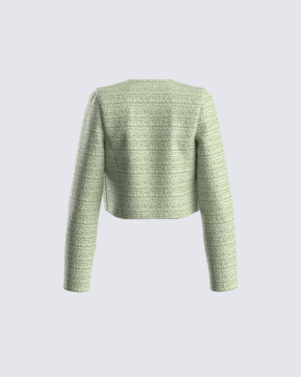 Finesse Tess Green Tweed Crop Jacket