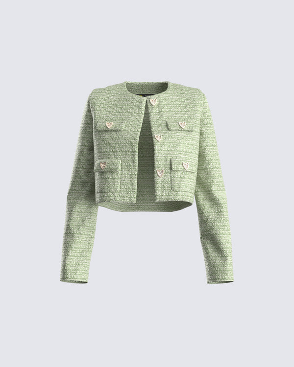 finesse Tess Green Tweed Crop Jacket