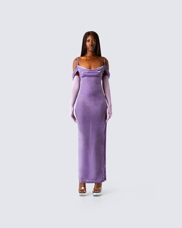 Finesse Tessa Purple Maxi Dress & Gloves