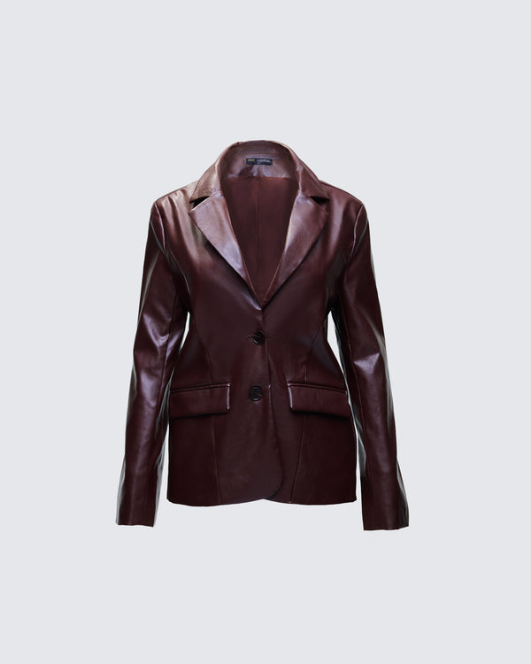 finesse Thea Brown Vegan Leather Blazer