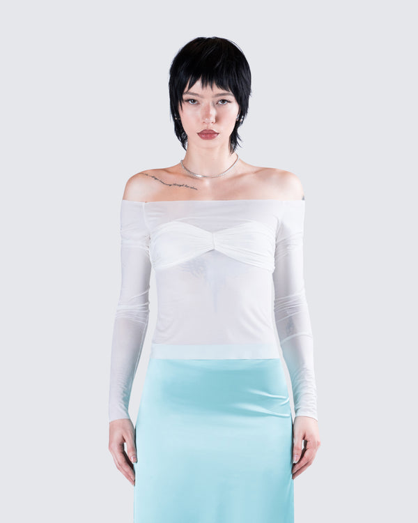 Finesse Theo White Sheer Knit Top