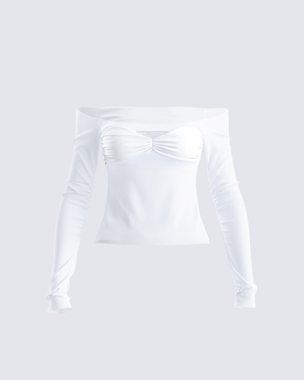 finesse Theo White Sheer Knit Top