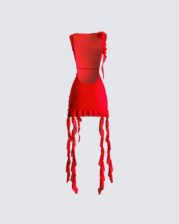 Finesse Tiana Red Ruffle Rosette Dress