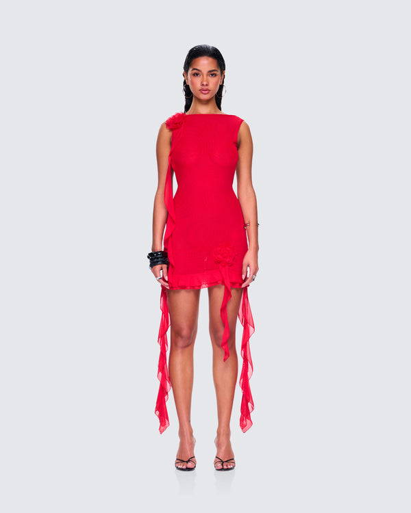 Finesse Tiana Red Ruffle Rosette Dress