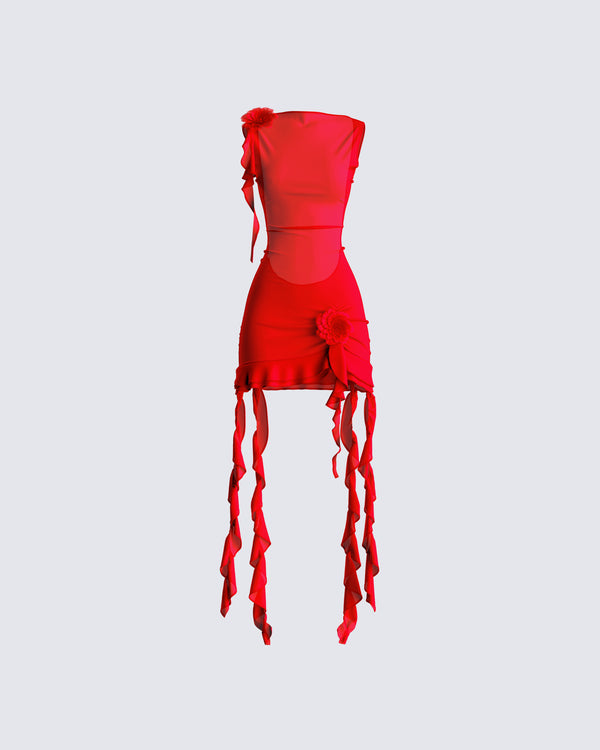 finesse Tiana Red Ruffle Rosette Dress