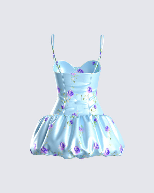 Finesse Tif Blue Satin Floral Bubble Dress