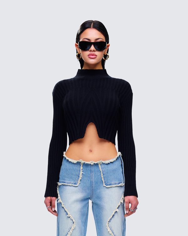 Finesse Travis Black Sweater Knit Top