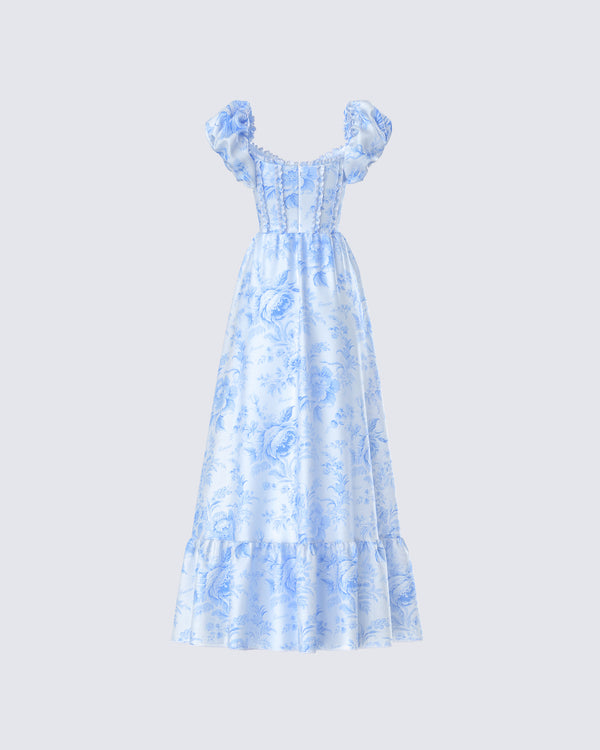Finesse Tressa Blue Flower Print Maxi Dress