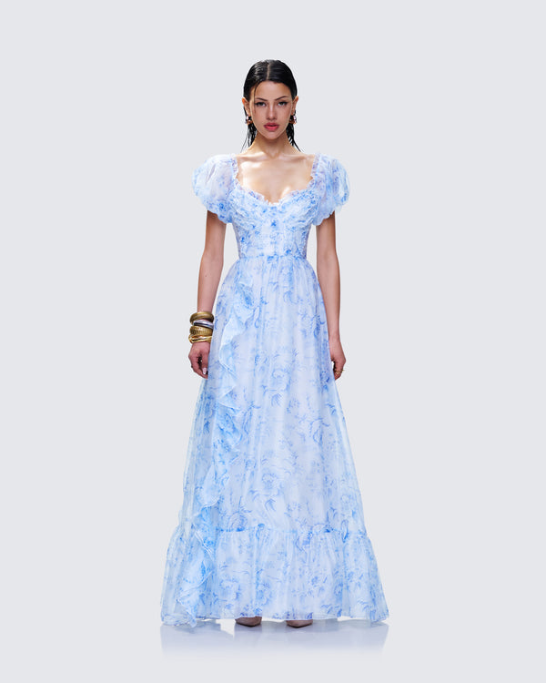 Finesse Tressa Blue Flower Print Maxi Dress