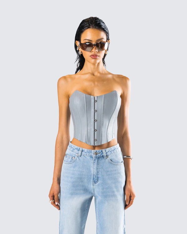 Finesse Tui Grey Vegan Leather Corset Top