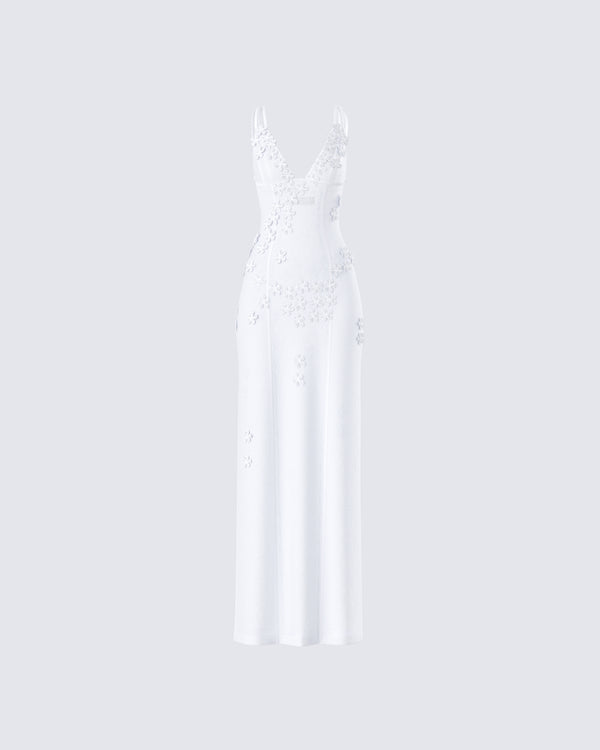 finesse Twyla White Floral Mesh Maxi Dress