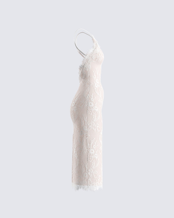 Finesse Tyra Ivory Lace Halter Midi Dress