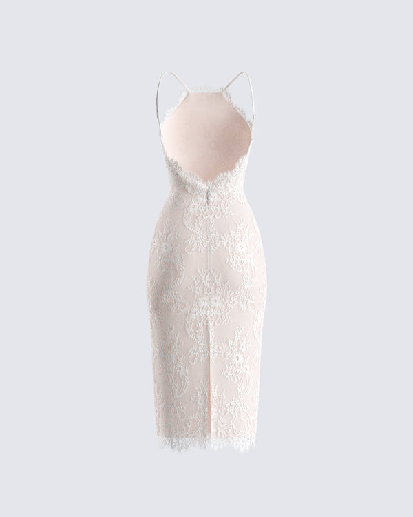 Finesse Tyra Ivory Lace Halter Midi Dress