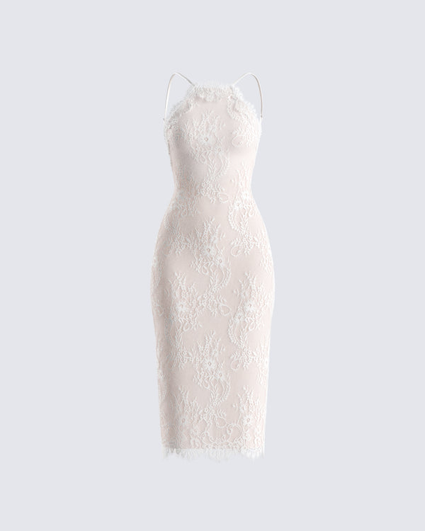 finesse Tyra Ivory Lace Halter Midi Dress