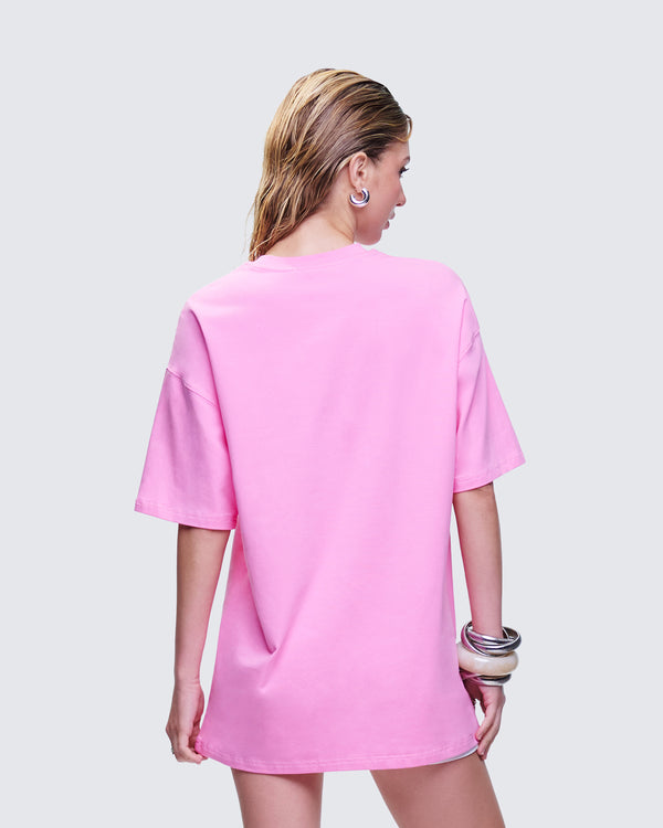 Finesse Ula Pink Printed Oversized Tee