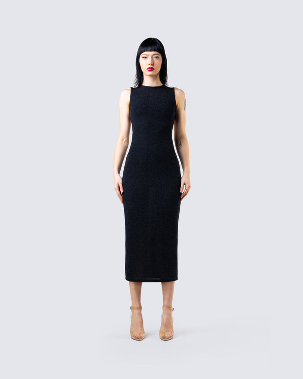Finesse Umbra Black Shimmer Midi Dress