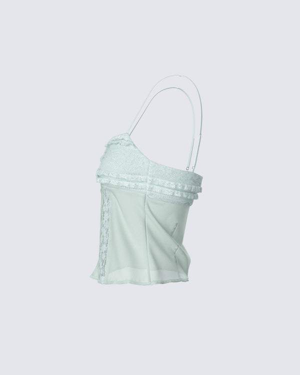 Finesse Ursuline Sage Ruffle Trim Cami Top
