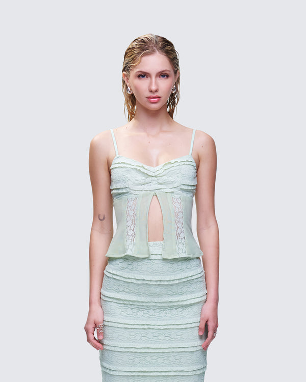 Finesse Ursuline Sage Ruffle Trim Cami Top