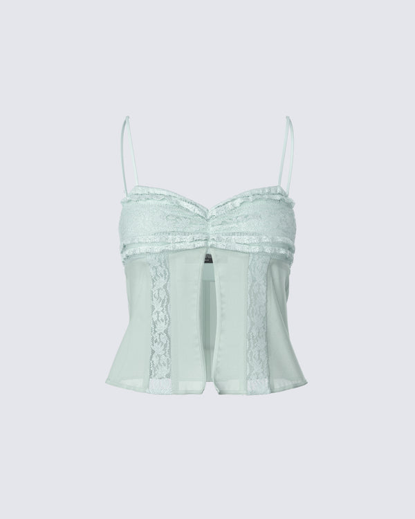 finesse Ursuline Sage Ruffle Trim Cami Top