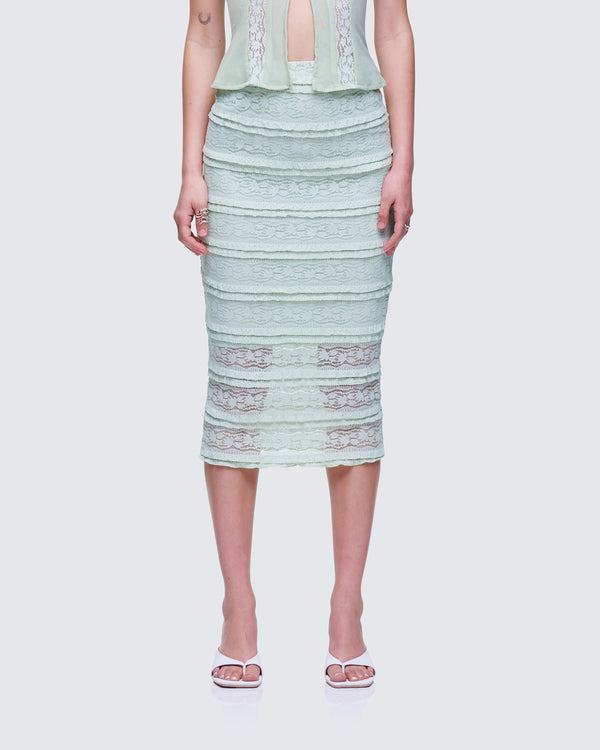 Finesse Ursuline Sage Ruffle Trim Skirt