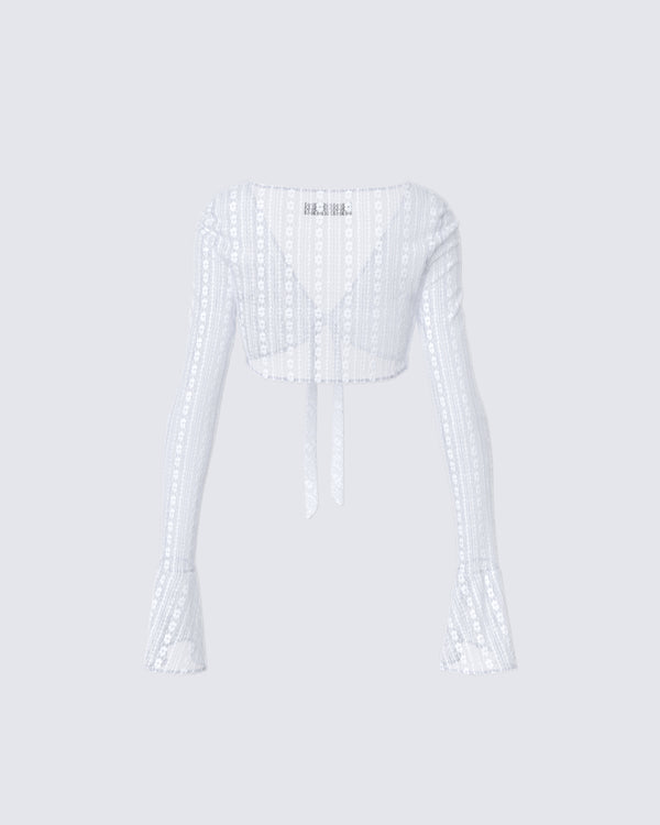 Finesse Ursuline White Lace Flare Sleeved Bolero