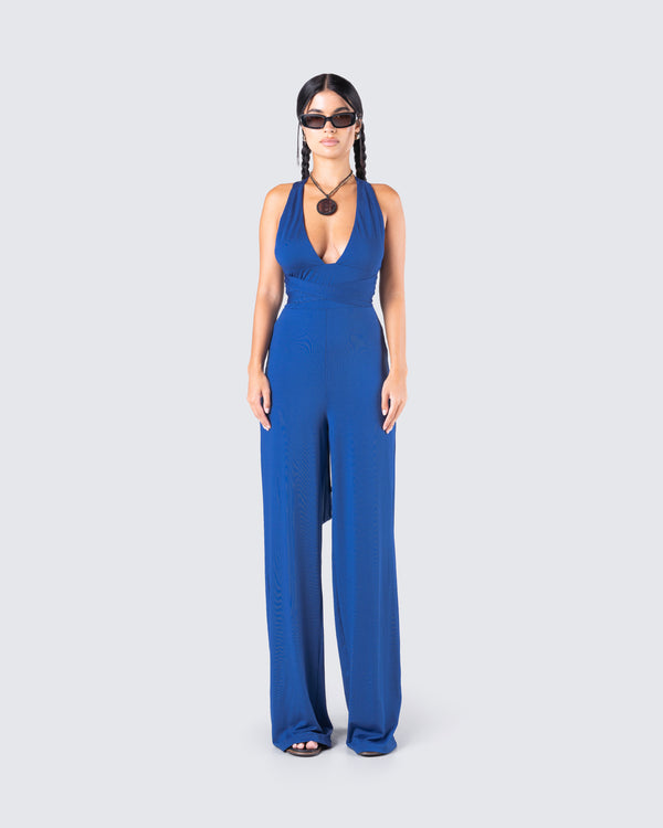 Finesse Valentina Blue Halter Jumpsuit
