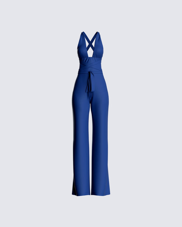 finesse Valentina Blue Halter Jumpsuit