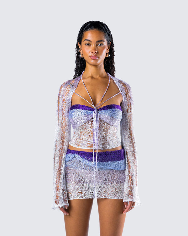 Finesse Vanessa Purple Sequin Knit Top