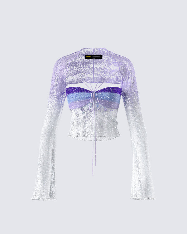 finesse Vanessa Purple Sequin Knit Top