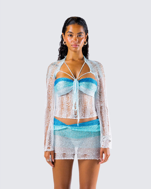 Finesse Vanessa Turquoise Sequin Knit Top