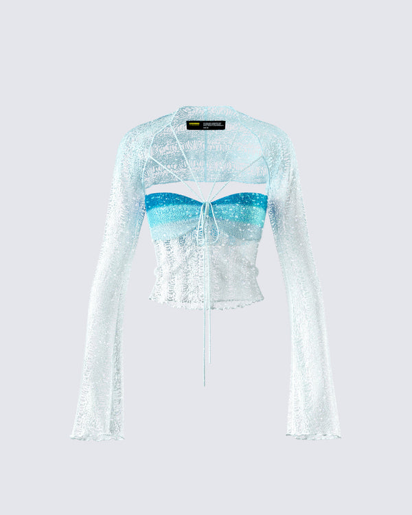 finesse Vanessa Turquoise Sequin Knit Top