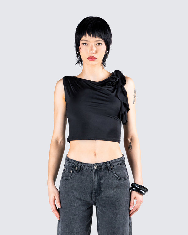Finesse Veeti Black Jersey Crop Top