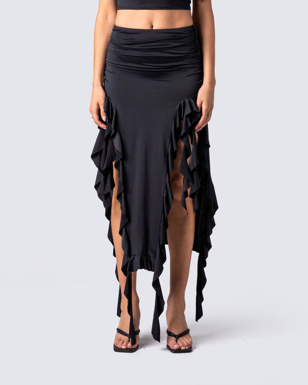 Finesse Veeti Black Jersey Ruffle Skirt