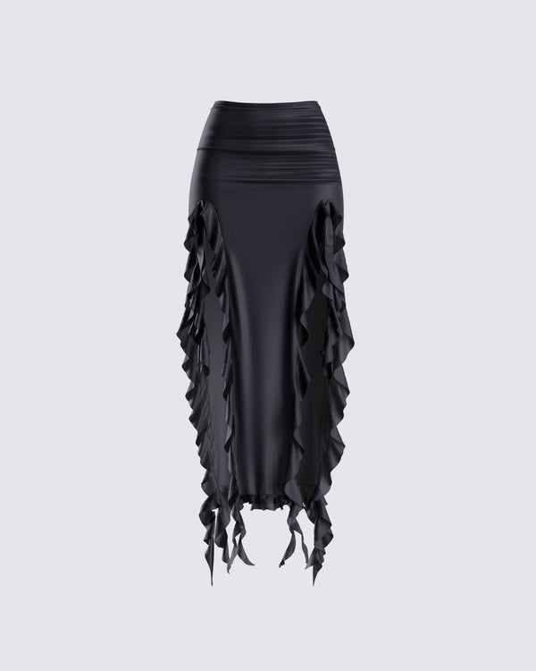 finesse Veeti Black Jersey Ruffle Skirt