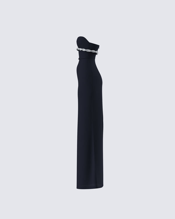 Finesse Via Black Crepe Embellished Gown