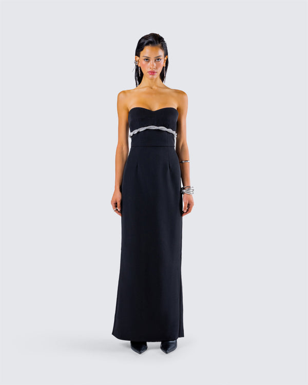 Finesse Via Black Crepe Embellished Gown