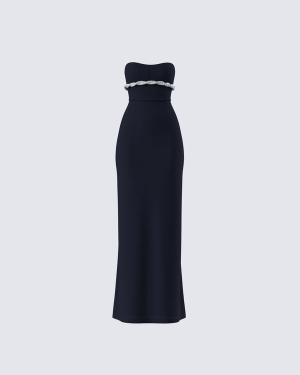 finesse Via Black Crepe Embellished Gown
