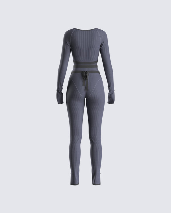 Finesse Vilma Grey Rib Zip Jumpsuit