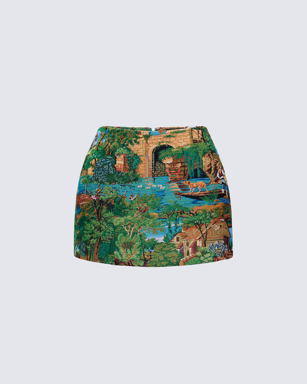 finesse Viola Tapestry A-Line Mini Skirt