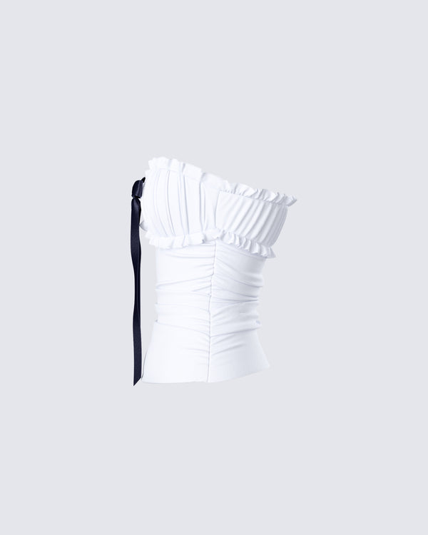 Finesse Vira White Ruched Strapless Top