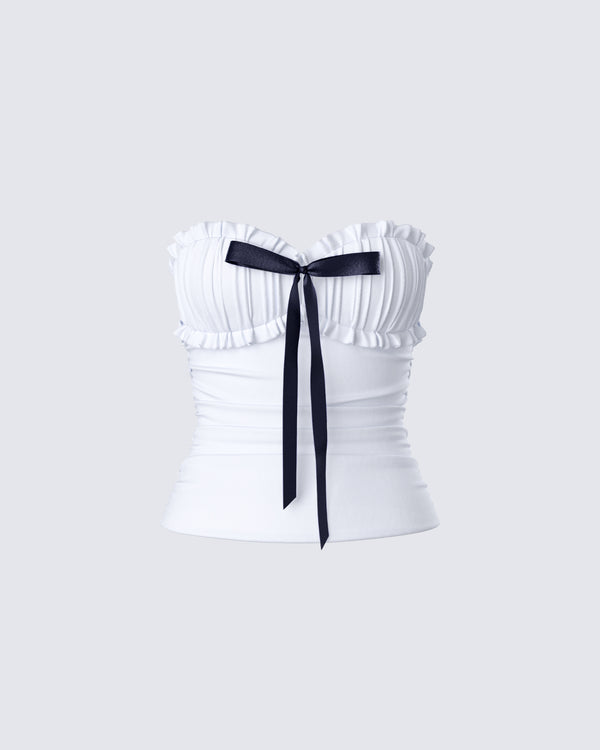 finesse Vira White Ruched Strapless Top