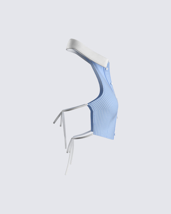 Finesse Vitellia Blue Pinstripe Halter Top