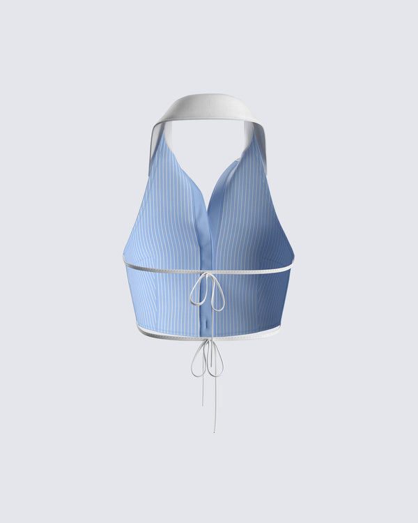 Finesse Vitellia Blue Pinstripe Halter Top