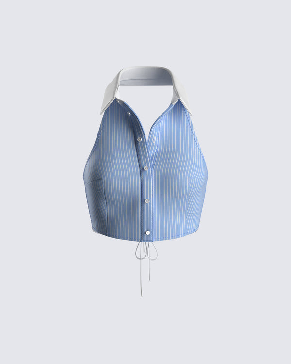 finesse Vitellia Blue Pinstripe Halter Top