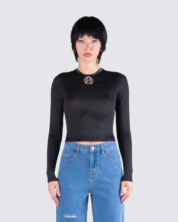 Finesse Vivi Black Jersey Long Sleeve Top