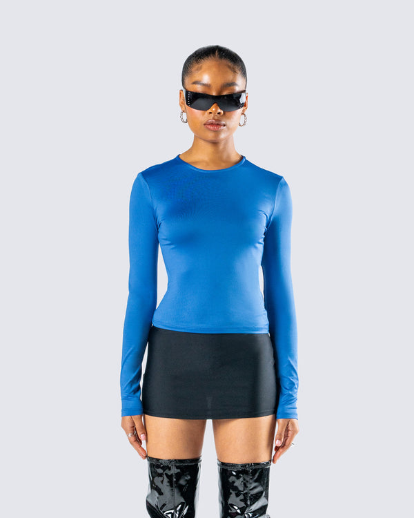 Finesse Vivi Blue Jersey Long Sleeve Top